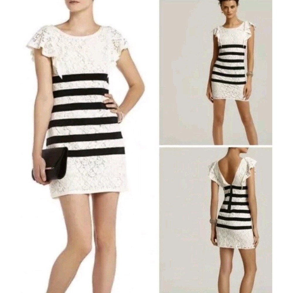 Bcbgmaxazria Lace Nautical Party Dress Flutter Sleeve Preppy Wedding‎ Guest 2